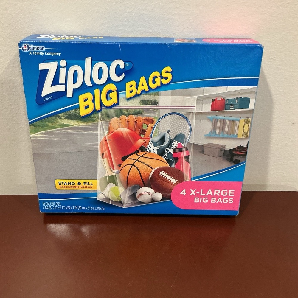 Ziploc Big Bag 3 XL 10 Gallon Double Zipper Sturdy Handle Stand & Fill‎ Bags